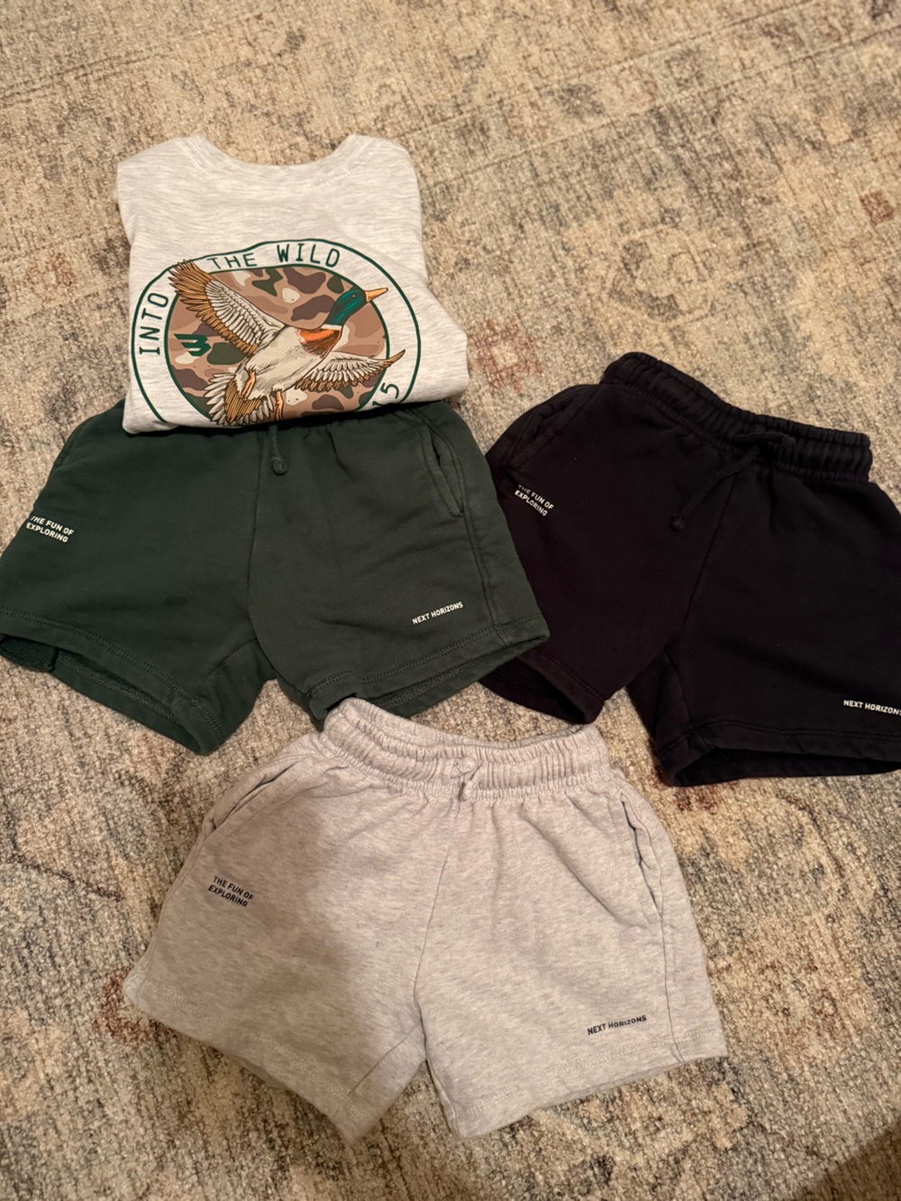 Toddler Cotton Zara Shorts — Black, Forest Green & Heather Grey + Burlebo shirt